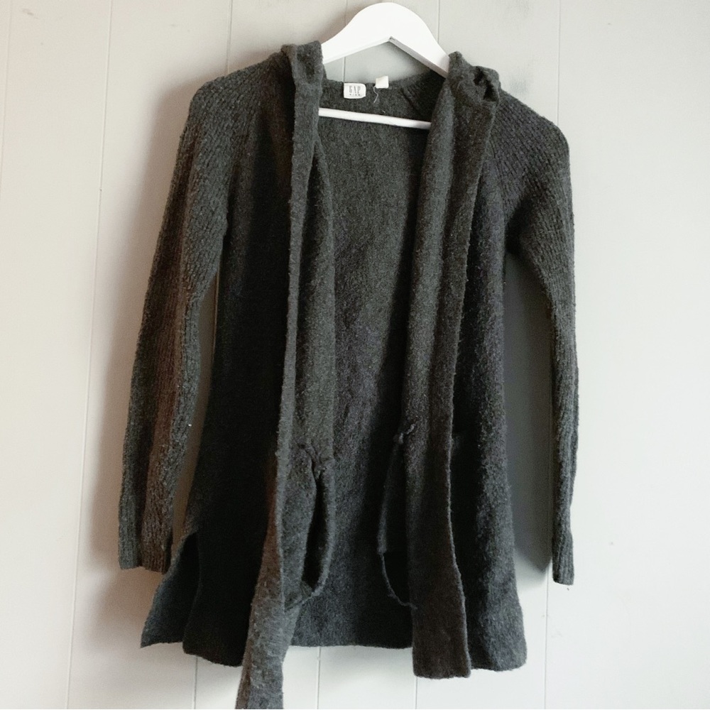 GAP Charcoal Gray Hooded Duster Sweater Cardigan M (8-10)